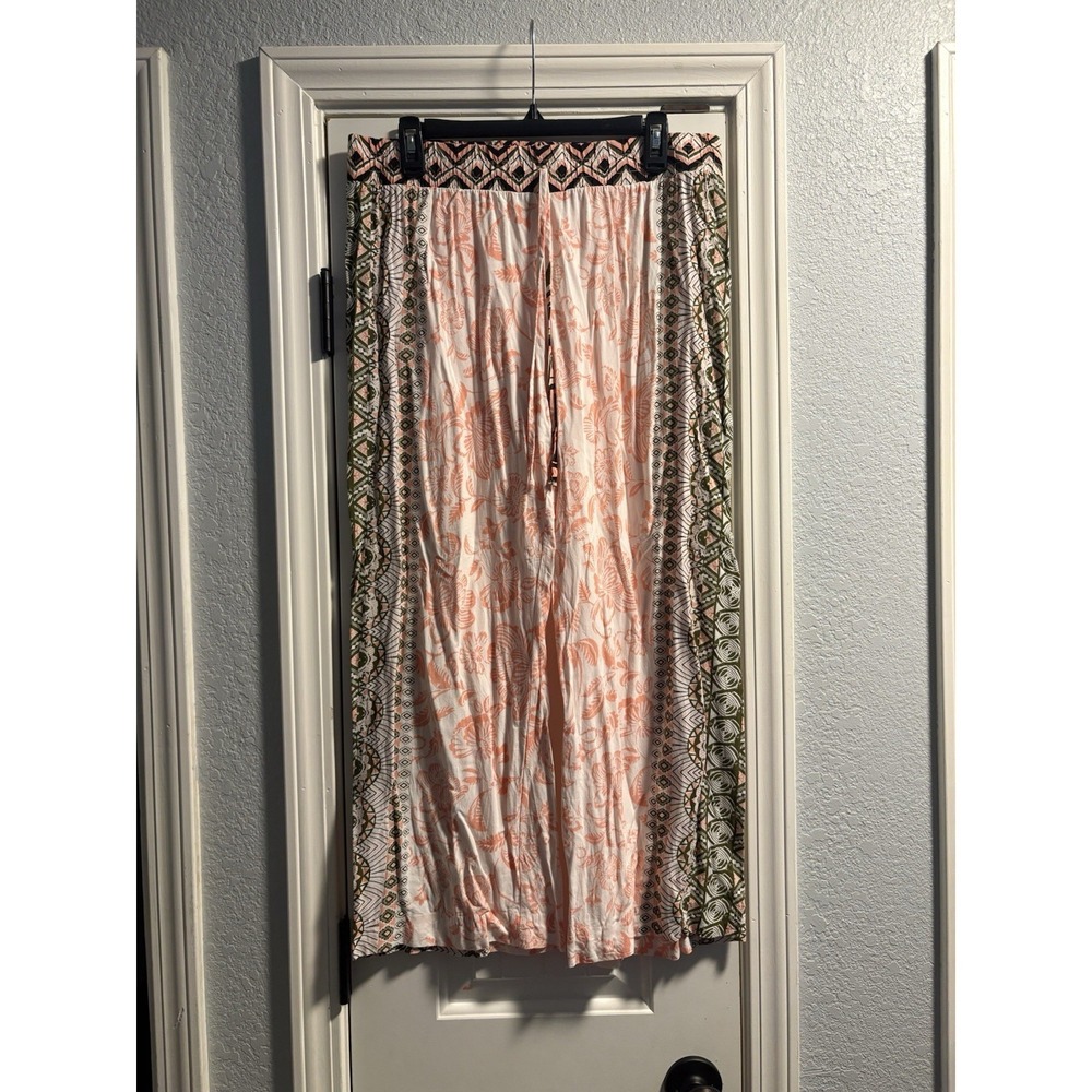 Bebop Wide Leg Pants Womens XL Peach Floral Geometric Boho Rayon JG59002326